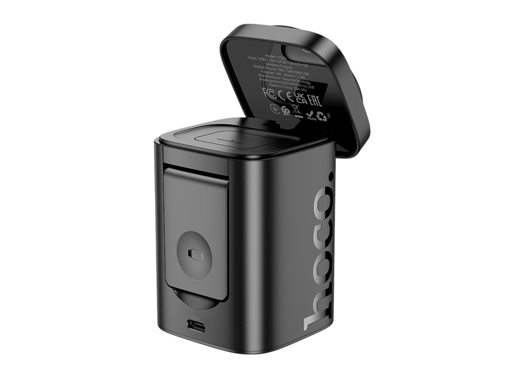 Бездротовий зарядний пристрій Hoco CQ20 3-in-1, 15 Вт, Magnetic (iWatch), чорний