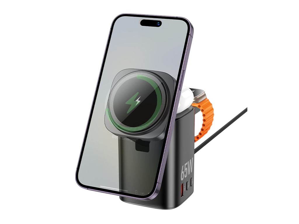 Бездротовий Зарядний Пристрій Hoco CQ20A EU 6-in-1 15W+1USB/2USB-C 65W Magnetic (iWatch) Колір Чорни