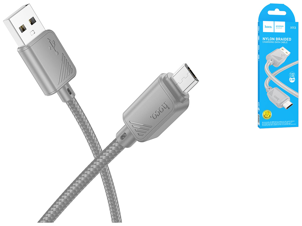 Кабель USB Hoco X113 Micro 2.4A Колір Сiрий