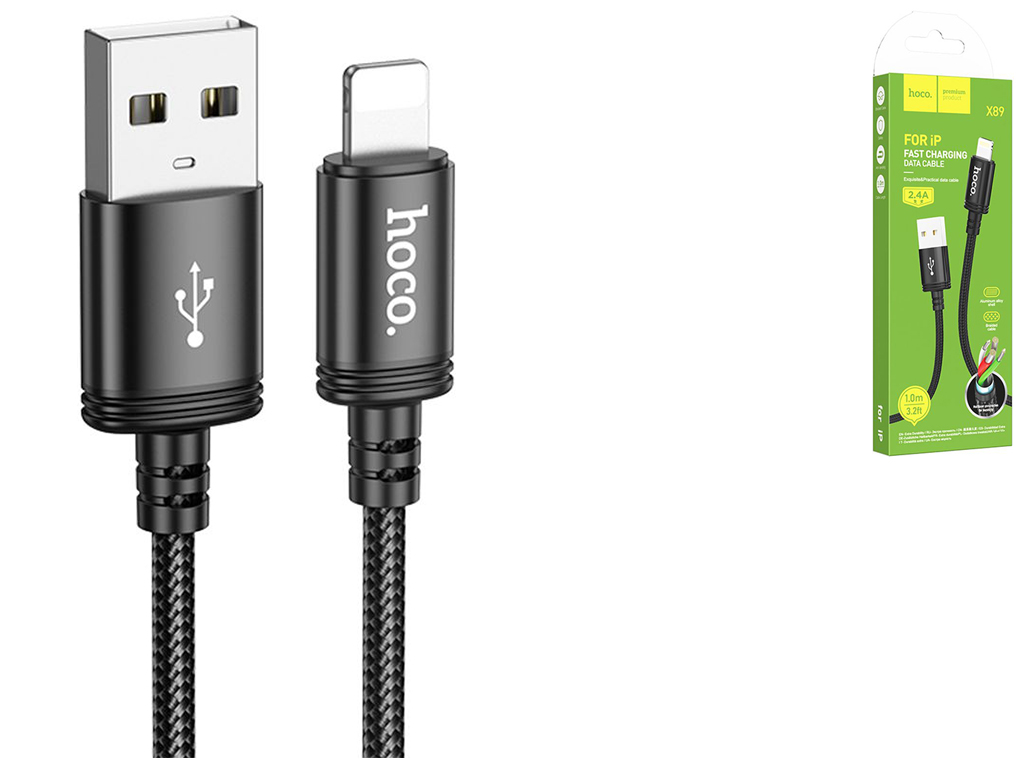 Кабель USB Hoco X89 Lightning 2.4A 2m Колір Чорний