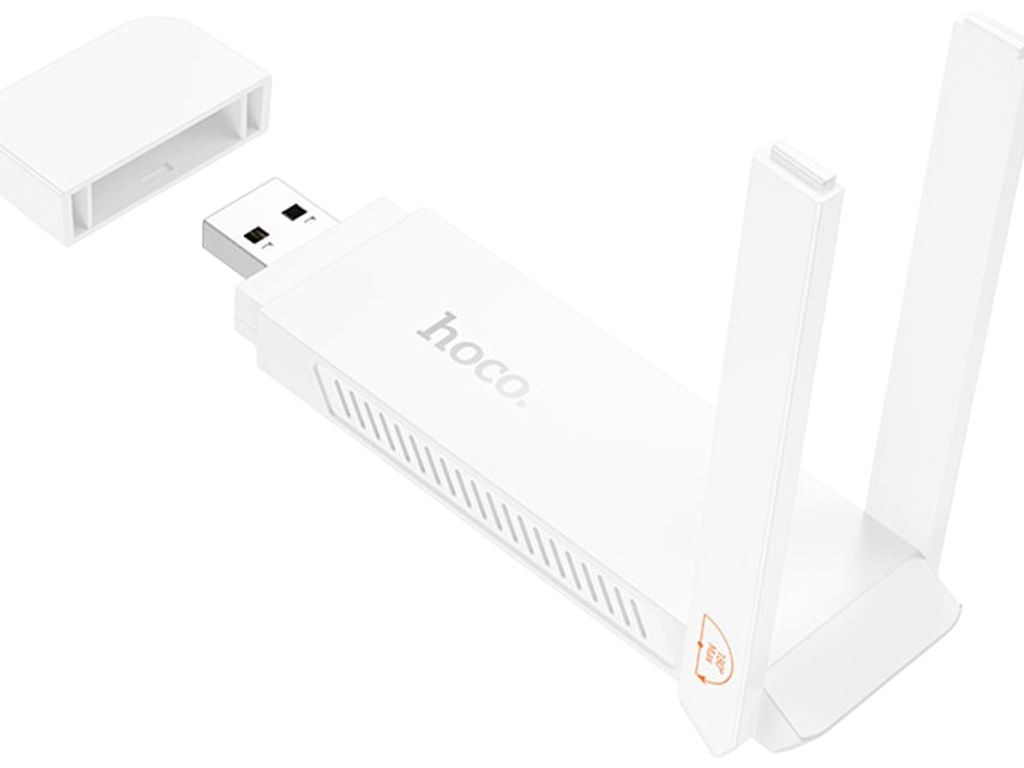 Модем Hoco HI40 Portable, Wi-Fi 2.4ГГц, USB-A, Micro SIM, 150Мб/с, 2 антенны, 103×33×9мм, белый