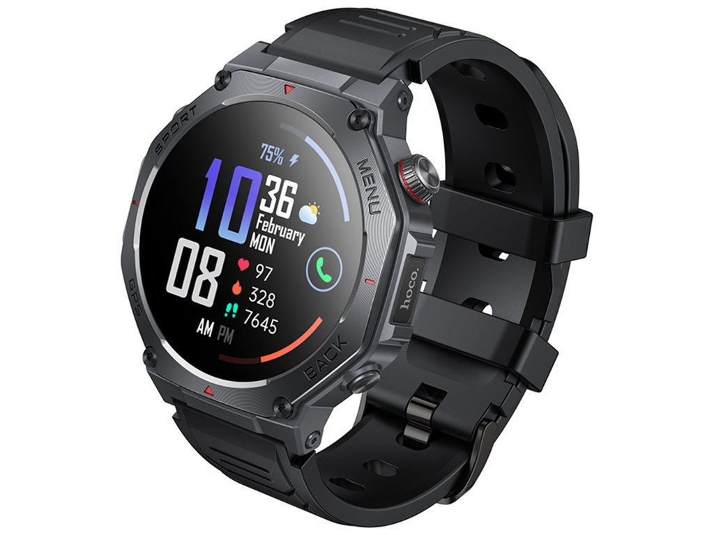 Смарт-годинник Hoco Y37, Bluetooth 5.3, GPS, AMOLED дисплей, 520мАч, алюмінієвий сплав, колір чорний
