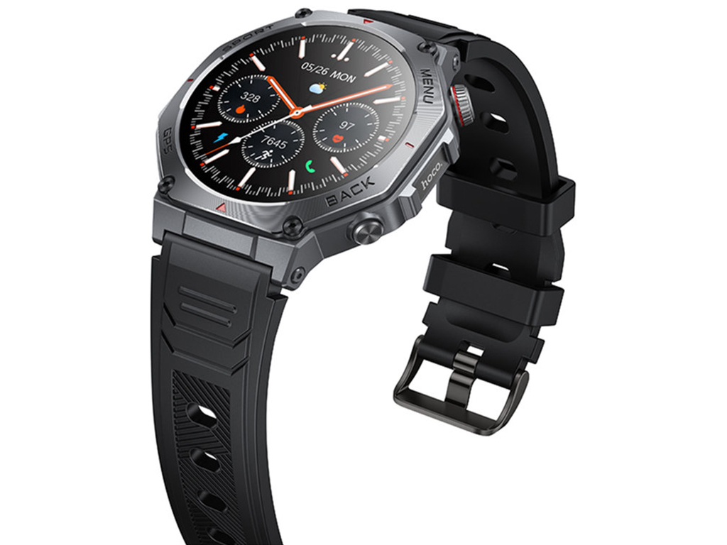 Смарт-годинник Hoco Y37, Bluetooth 5.3, GPS, AMOLED дисплей, 520мАч, алюмінієвий сплав, колір чорний