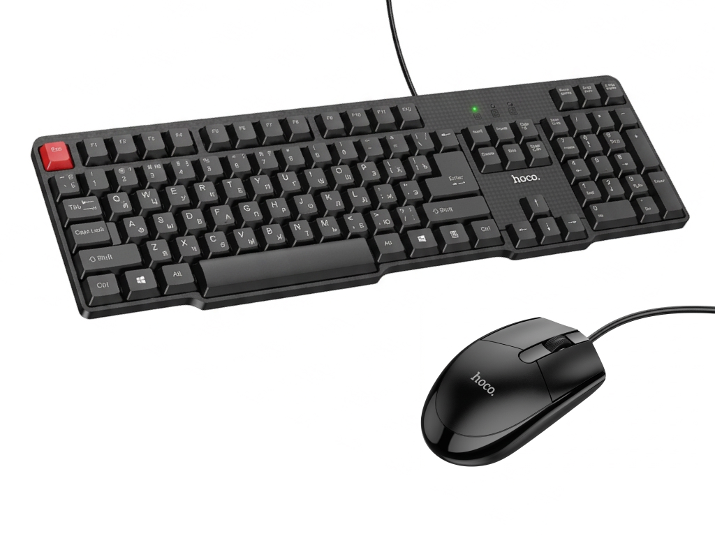 Клавіатура та миша Hoco DI50, провідні, USB, 104 клавіші, мембранні, DPI 1200, ENG/RU, колір чорний