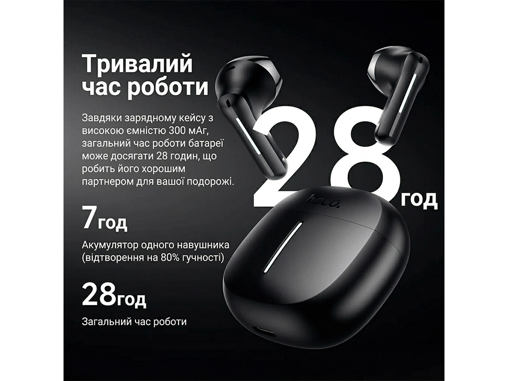Бездротові навушники Hoco EQ33 Bluetooth 5.4 TWS, сенсор, чохол 300 мА·год, Type-C, чорні