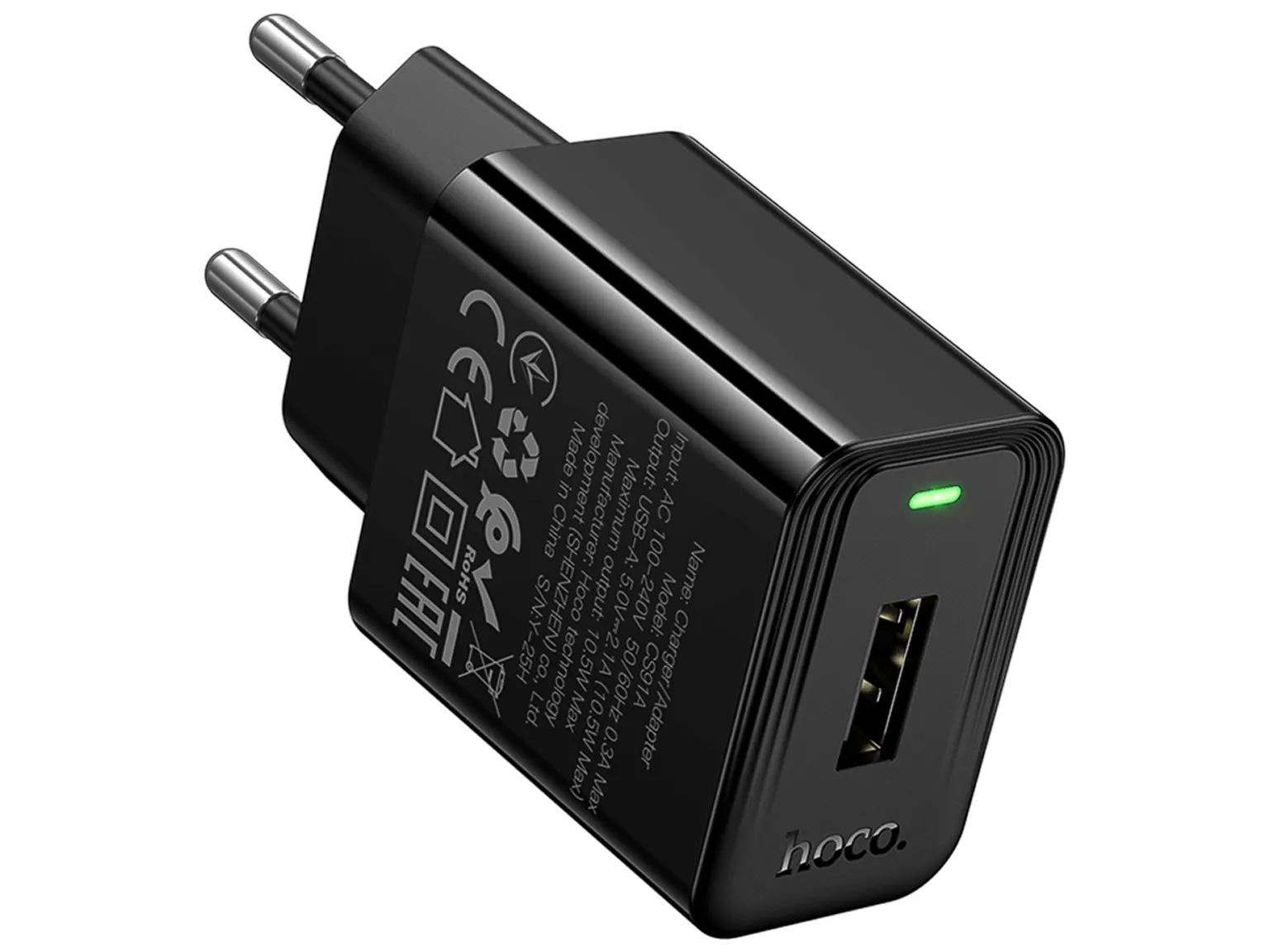 Мережевий зарядний пристрій Hoco CS91A, USB-A, 10,5Вт, 2,1А, чорний