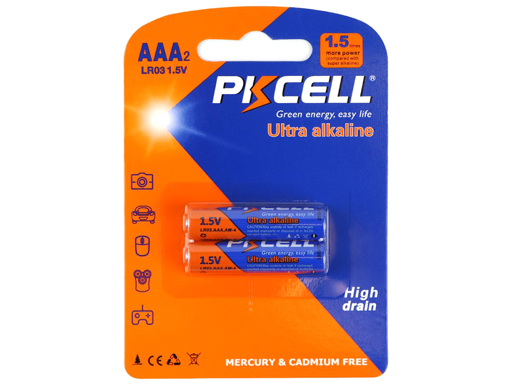 Батарейки PKCELL 1.5V AAA/LR03, 2 штуки в блистере, ААА
