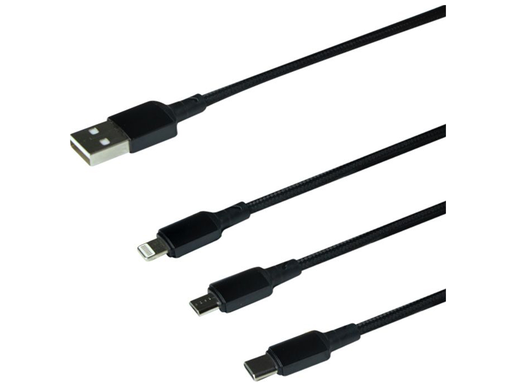 Кабель USB Borofone BX72 3-in-1 IP+Type-C+Micro Колір Чорний
