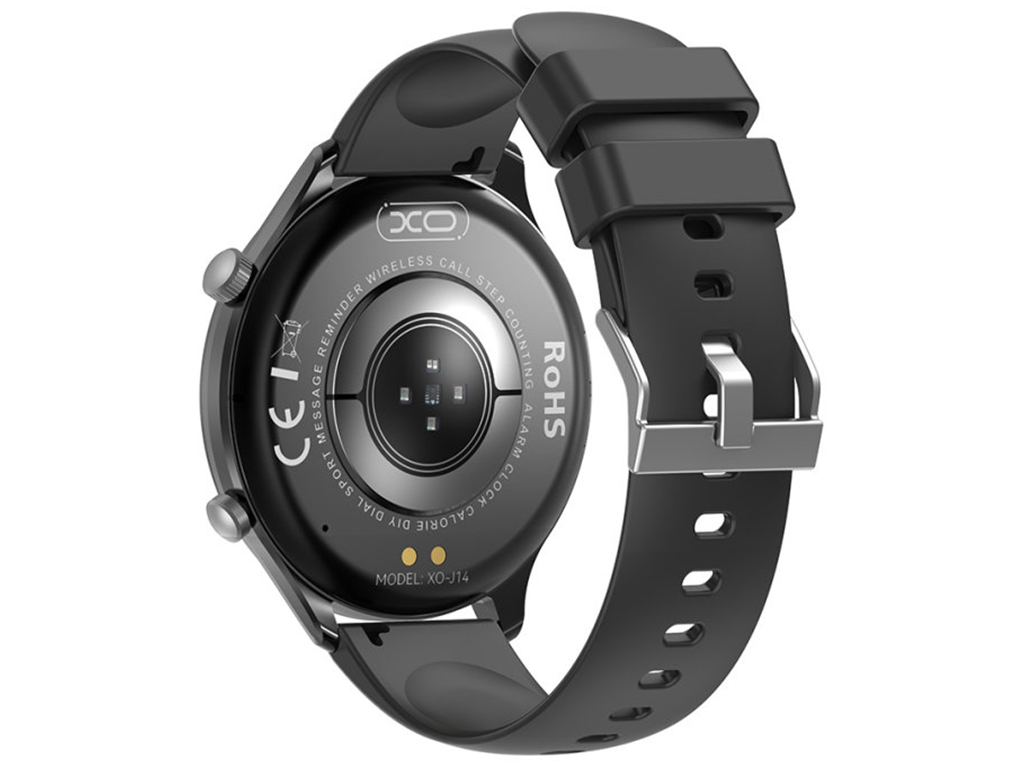 Смарт-годинник XO J14, AMOLED дисплей, Bluetooth, 300мАч, цинковий сплав, скло, 160×90×30мм, чорний