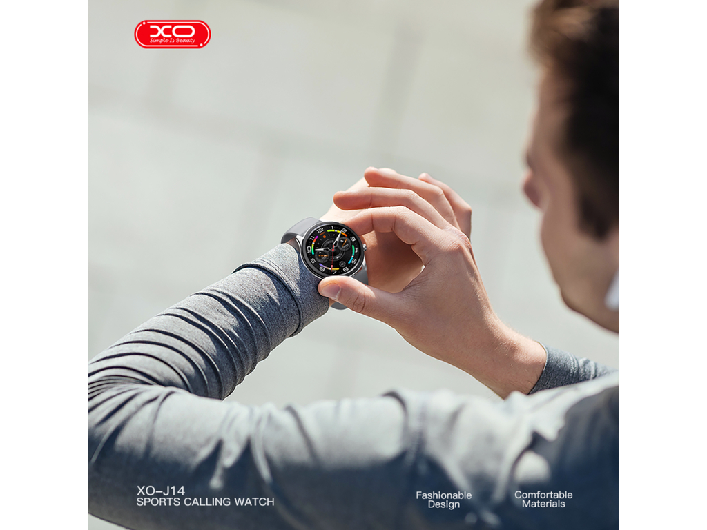 Смарт-годинник XO J14, AMOLED дисплей, Bluetooth, 300мАч, цинковий сплав, скло, 160×90×30мм, сірий