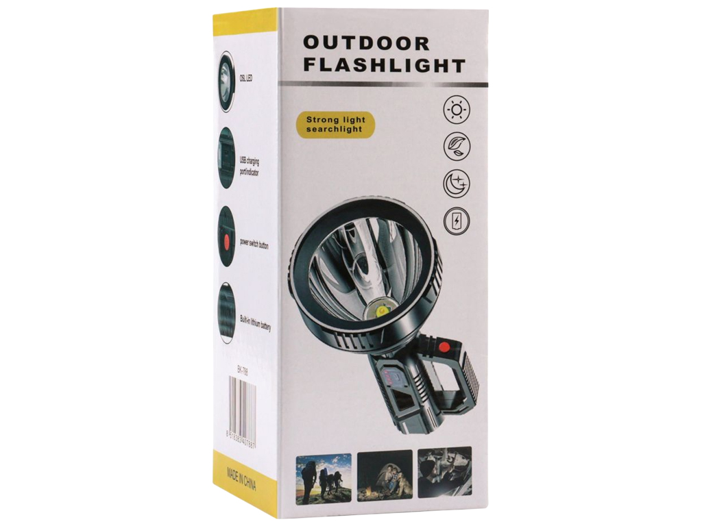 Поисковый Led фонарь BK-788, высокомощный светодиод, аккумулятор, Micro-USB зарядка, цвет черный