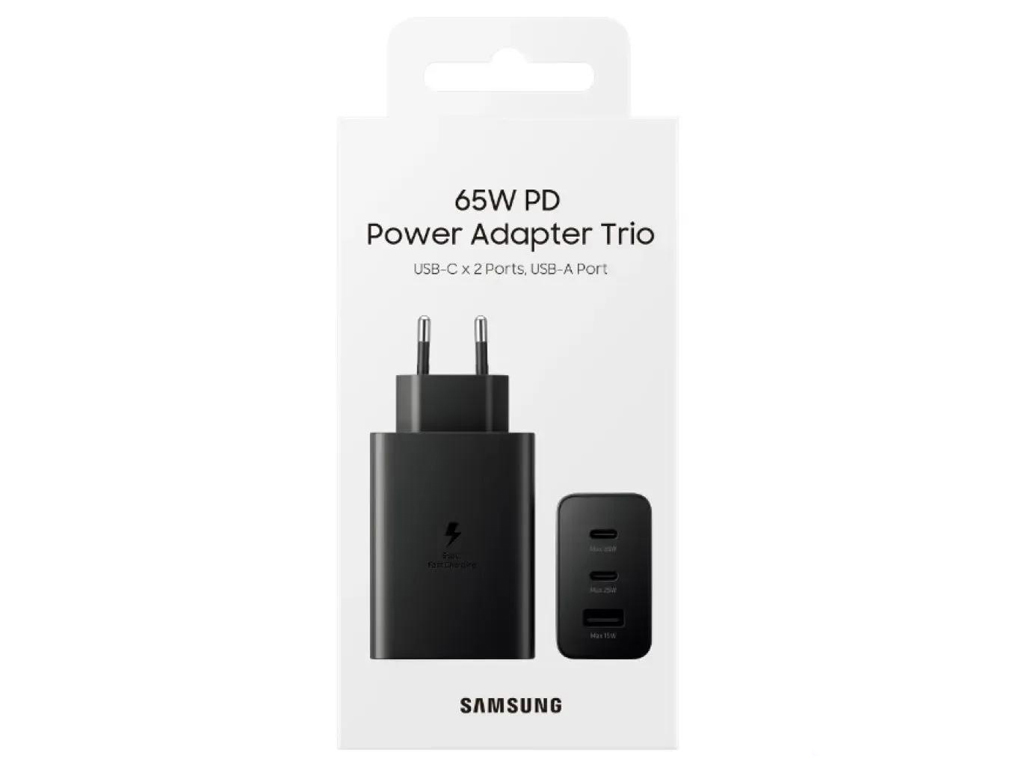 Сетевое зарядное устройство Samsung 65W 1USB 2USB-C pd qc, быстрая зарядка, цвет черный
