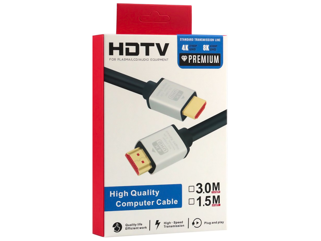 Кабель HDMI- HDMI 2.0V, 1,5м, 4K Premium, колір чорний