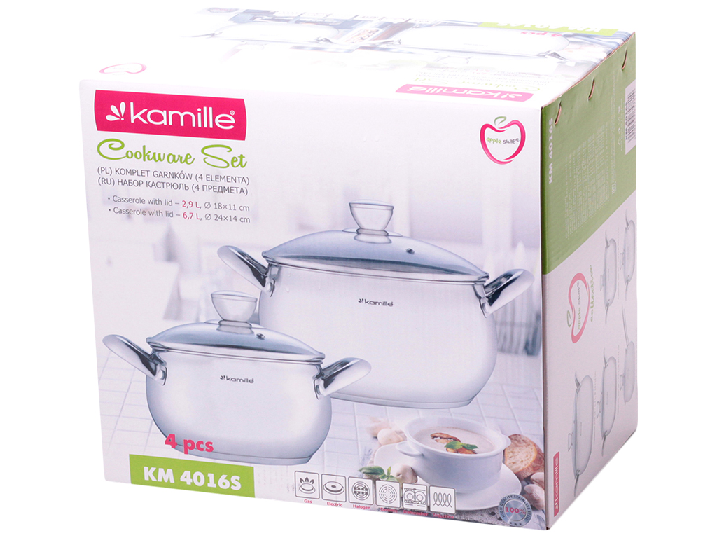 Набор кастрюль Kamille из нержавеющей стали 4 предмета (2,9л, 6,7л)