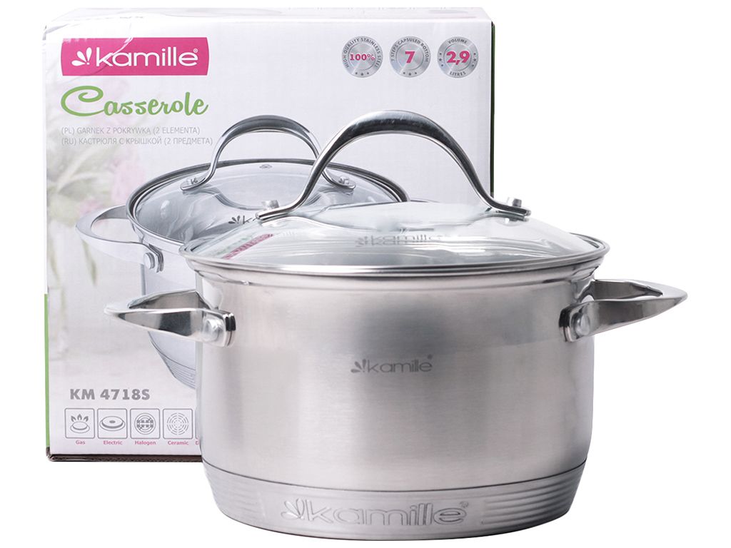 Кастрюля Kamille из нержавеющей стали с крышкой и 7-слойным дном D18х11,5см 2,9л