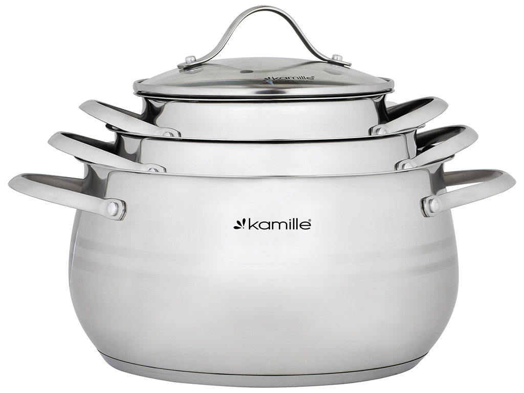 Набор кастрюль Kamille из нержавеющей стали 6 пр. (16х10см 2,1л, 20х11,5см 3,7л, 24х13,5см 6,1л)