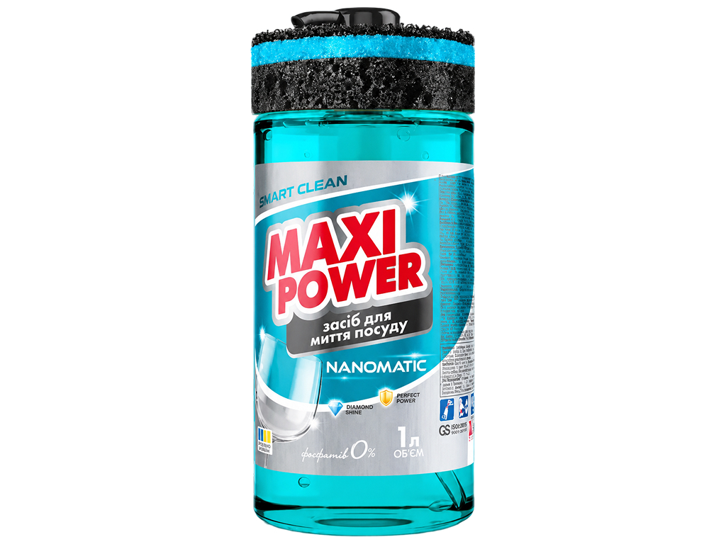 Средство для мытья посуды Maxi Power Nanomatic, с губкой-дозатором, 1 л