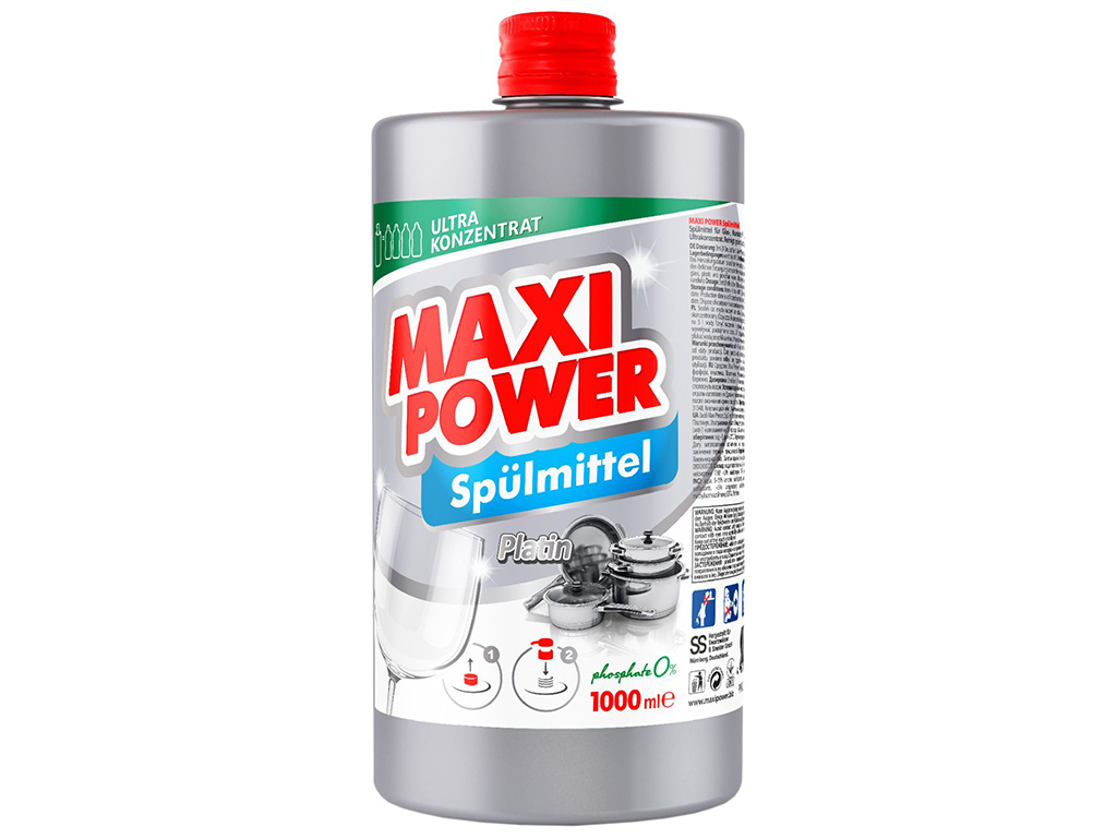 Средство для мытья посуды Maxi Power Платинум, 1л, запаска