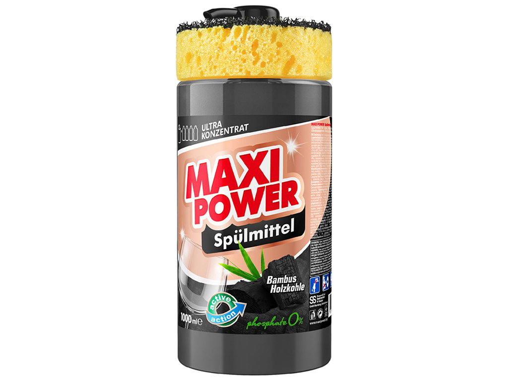 Средство для мытья посуды Maxi Power Черный уголь, 1л