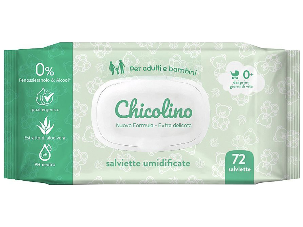 Серветки вологі з перших днів Chicolino, з екстрактом алое вера та вітаміном Е, 72шт
