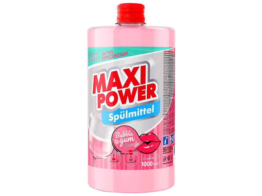 Средство для мытья посуды Maxi Power Бабл Гам, 1л, запаска