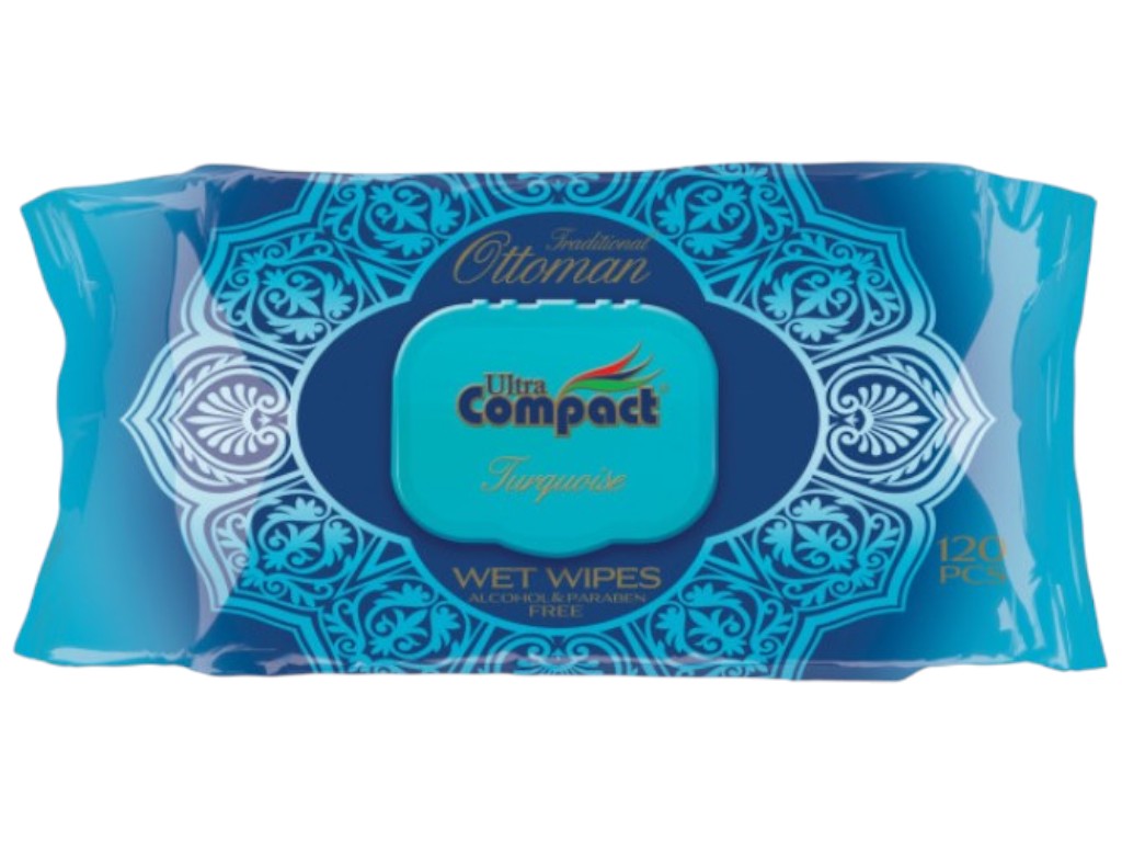 Серветки вологі Ultra Compact Ottoman Бірюза, очищення шкіри рук та тіла, з клапаном, 120шт