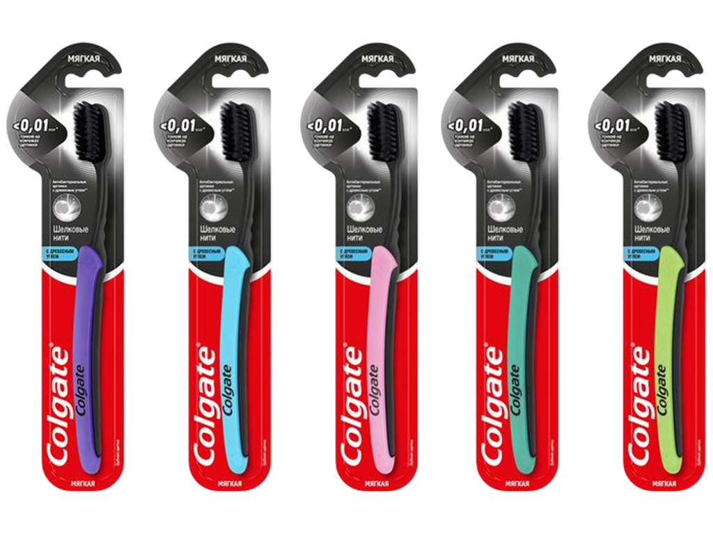 Зубная щётка Colgate Slim Soft Charcoal, мягкая, шёлковые нити, с углём (цена за 1шт)