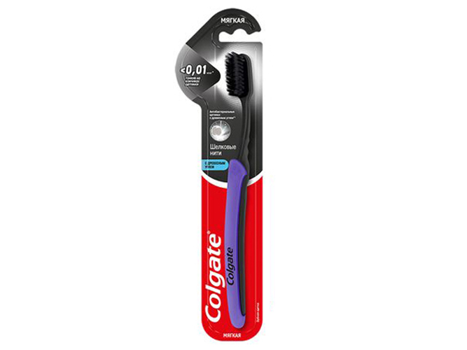 Зубная щётка Colgate Slim Soft Charcoal, мягкая, шёлковые нити, с углём (цена за 1шт)