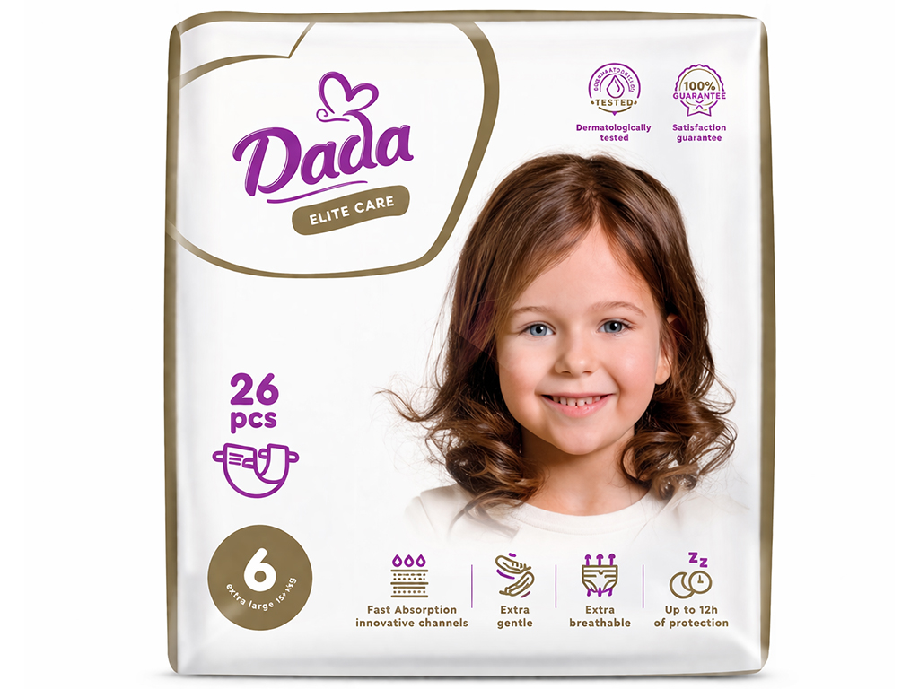 Підгузки Dada Elite Care, одноразові, індикатор наповнення, розмір 6, 16+, 26шт