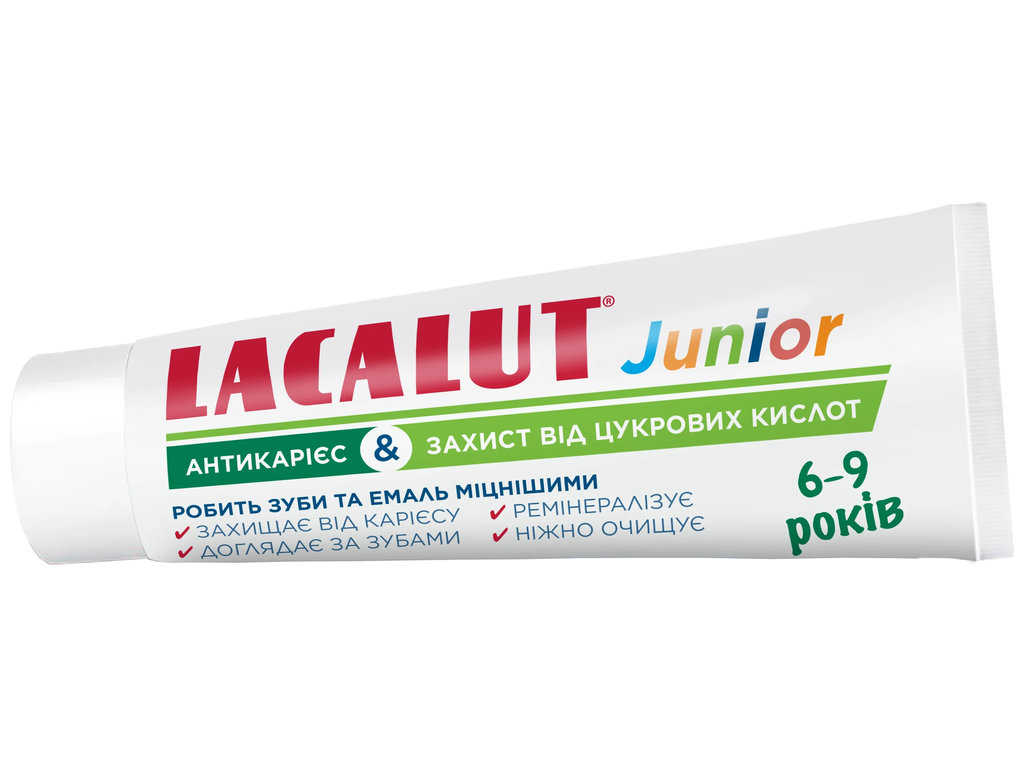 Паста зубная Lacalut Junior 6–9 лет, укрепление эмали и профилактика кариеса, яблоко‑мята, 55мл