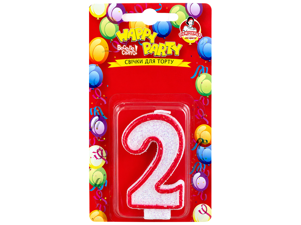 Свечка для торта Помічниця Happy Party Розовая глазурь цифра 2, 7,5 см