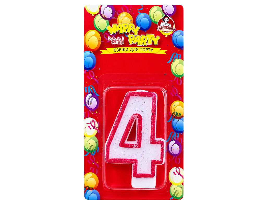 Свечка для торта Помічниця Happy Party Розовая глазурь цифра 4, 7,5 см