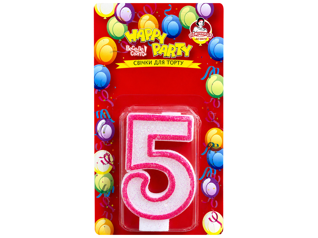 Свічка для торта Помічниця Happy Party, рожева глазур, цифра 5, 7,5 см