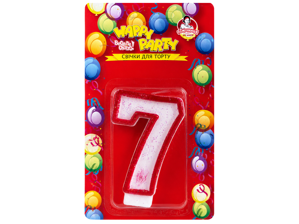 Свечка для торта Помічниця Happy Party Розовая глазурь цифра 7, 7,5 см