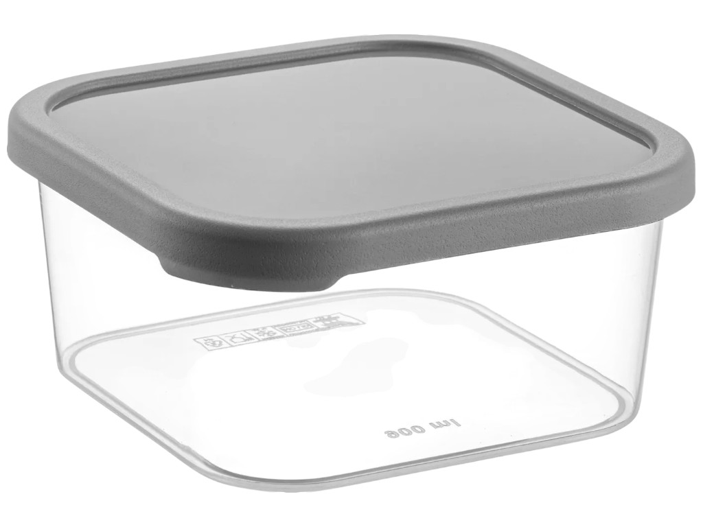 Контейнер Idea Home Quick Box, квадратний, пластик, 900мл, 14,3×6,7×14,3см, колір прозорий із сірим