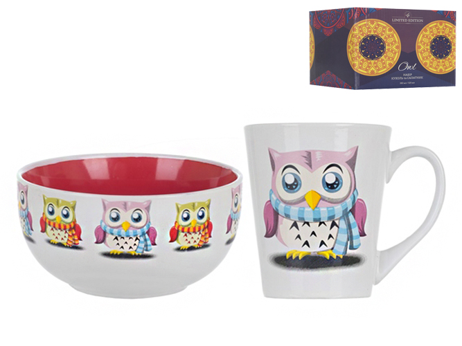 Набір посуду Limited Edition "Owl" чашка 380мл, салатник 520мл (ціна за набір 2предмета) 91427