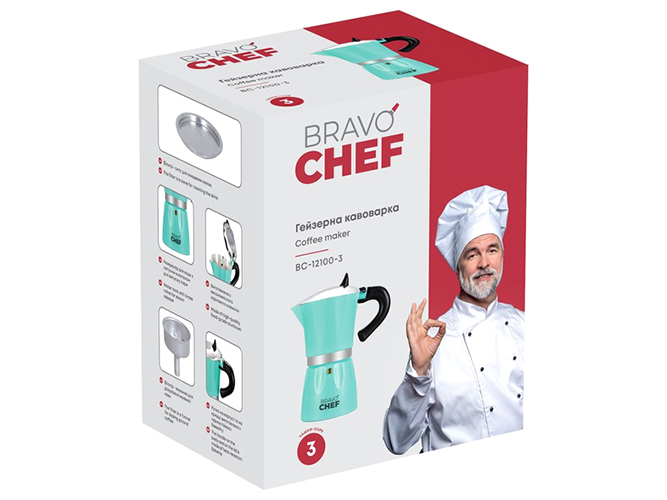 Гейзерная кофеварка Bravo Chef, на 3 кофейные чашки, 6900068152717