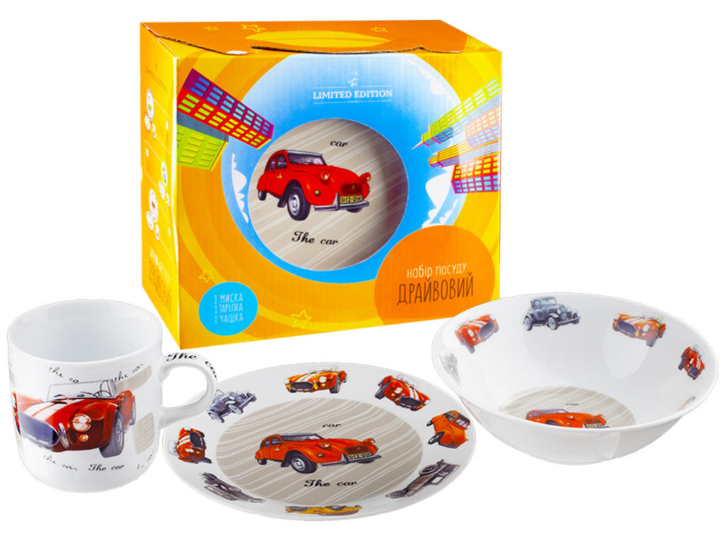 Набор посуды детской фарфор. Limited Edition "Retro car" 3 предмета (чашка, тарелка, супник) 73238