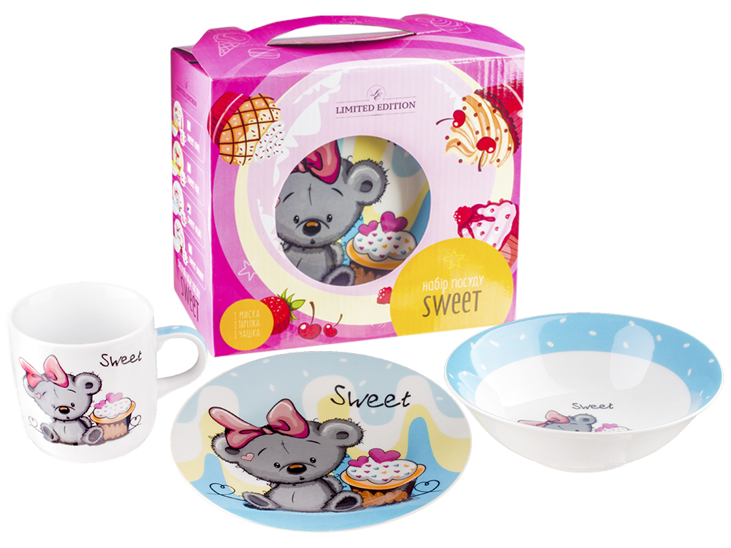 Набор посуды детской фарфор. Limited Edition "Sweet bear" 3 предмета (чашка, тарелка, супник) 04287