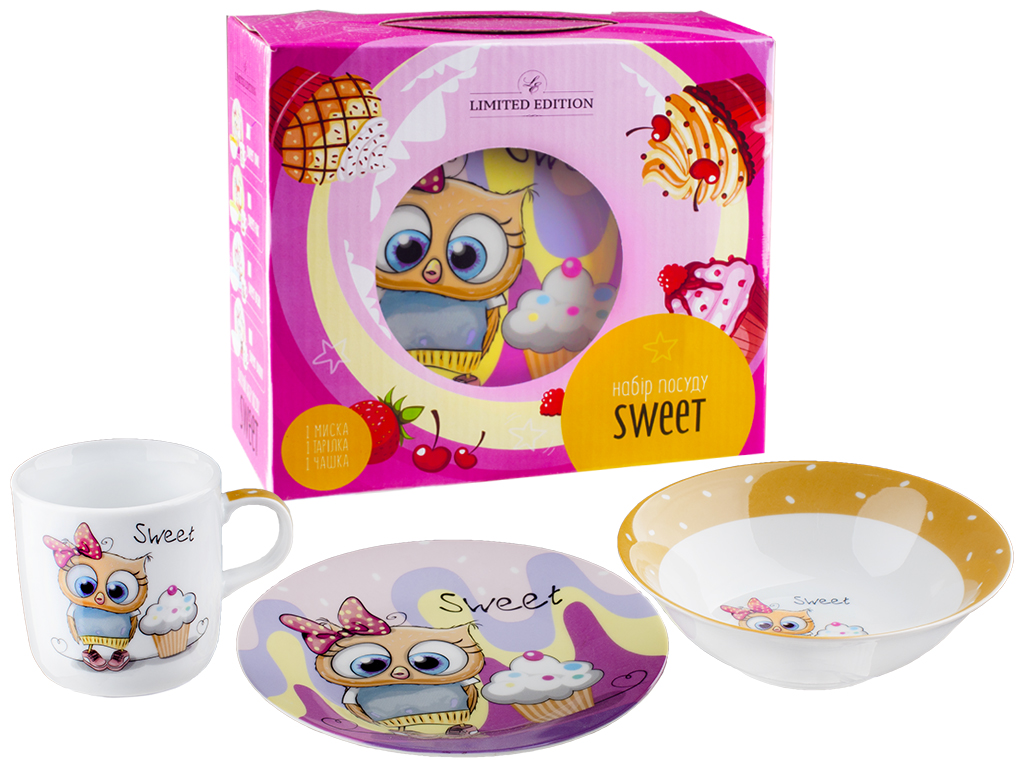 Набор посуды детской фарфор. Limited Edition "Sweet owl" 3 предмета (чашка, тарелка, супник) 04348