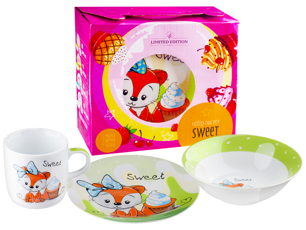 Набор посуды детской фарфор. Limited Edition "Sweet fox" 3 предмета (чашка, тарелка, супник) 04294