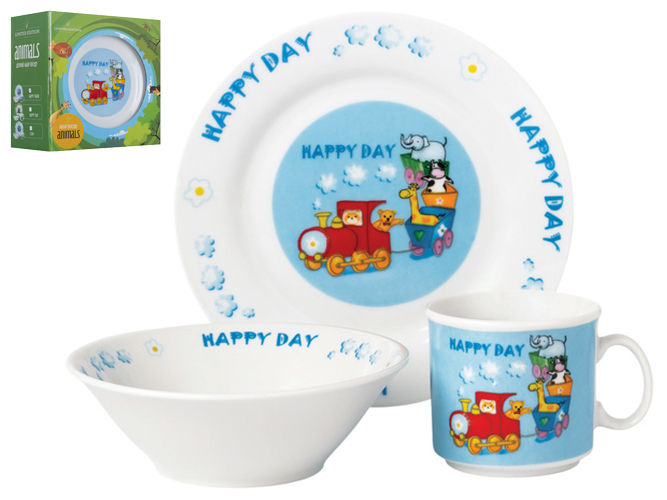 Набір посуду дитячого фарфор Limited Edition "Happy train" 3 предмети (чашка, тарілка, супник) 86102