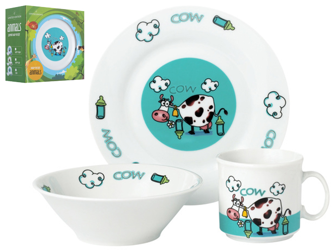 Набор посуды детской фарфор Limited Edition "Cow" 3 предмета (чашка, тарелка, супник) 86119