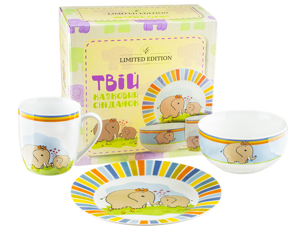 Набір посуду дит. фарфор. Limited Edition "Elephants 1" 3 предмети (чашка, тарілка, супник) 49919