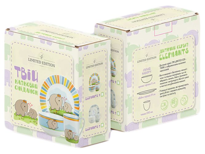 Набір посуду дит. фарфор. Limited Edition "Elephants 2" 3 предмети (чашка, тарілка, супник) 49902