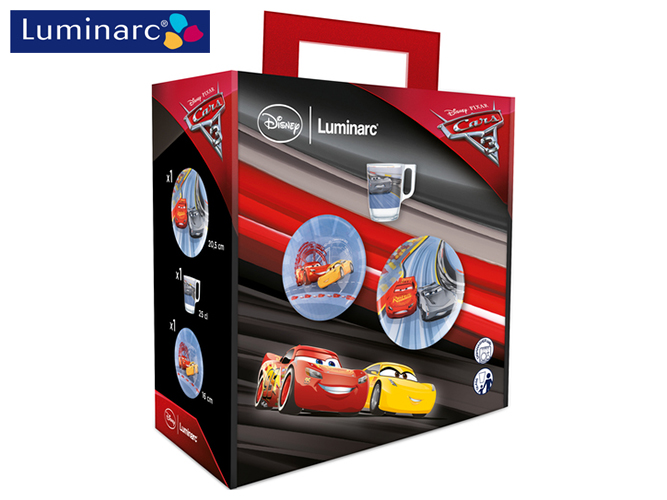 Набір посуду дитячого скляного Luminarc "Disney Cars 3" 3 предмета (тарілка, салатник, чашка) 53755