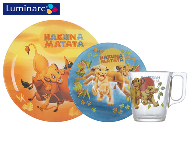 Набор посуды детской стеклянной Luminarc "Disney Lion King" 3 пред. (тарелка, салатник, чашка) 03297