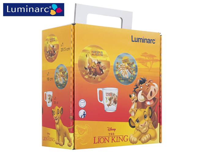 Набор посуды детской стеклянной Luminarc "Disney Lion King" 3 пред. (тарелка, салатник, чашка) 03297