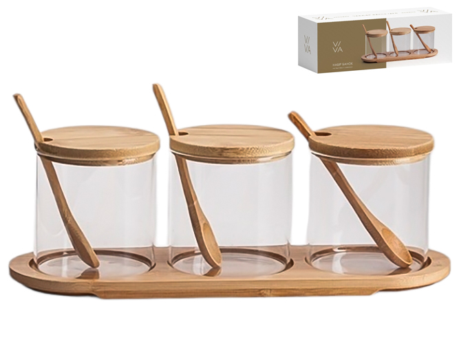 Набор банок Viva Bamboo, 350мл, 3шт, подставка+ложка, в упаковке, 6900068706507