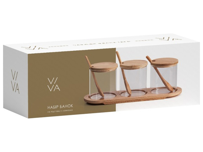 Набор банок Viva Bamboo, 350мл, 3шт, подставка+ложка, в упаковке, 6900068706507